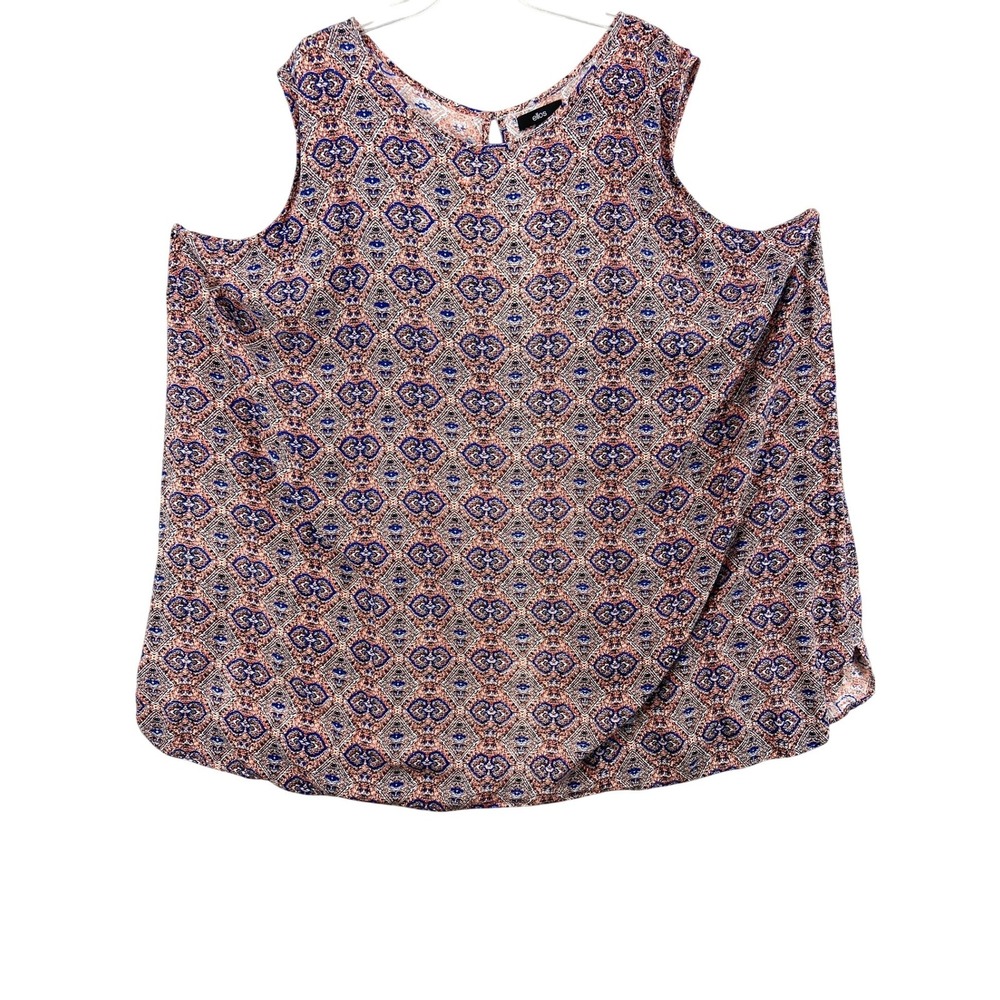 Ellos‎ Tank Top Women 5X Orange Blue Geometric Medallion Rayon Sleeveless Plus